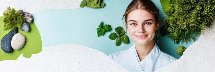 Graphic layouts for wellness promotional flyers featuring a smiling young woman with herbs
