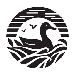 Black Color Duck silhouette design Vector Illustration, Solid White Background (9).eps