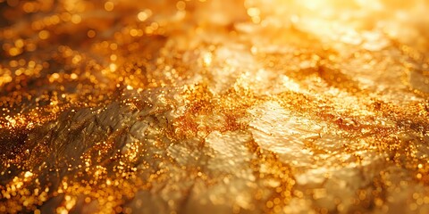 Luxurious golden texture with shimmering bokeh effect, perfect for luxury brand designs and premium backgrounds. Abstract metallic surface with rich amber tones and depth.