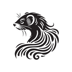 Black Color Ferret silhouette design Vector Illustration, Solid White Background (9).eps
