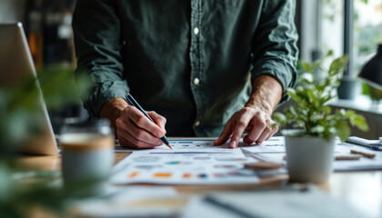 Fototapeta premium Focused Businessman Analyzing Data at Desk