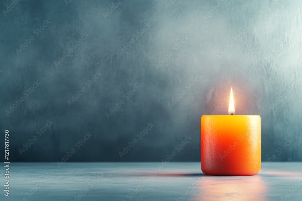 Aufkleber A flat design of a single lit candle in a dark room, its flame creating soft light and shadows on a plain white canvas
