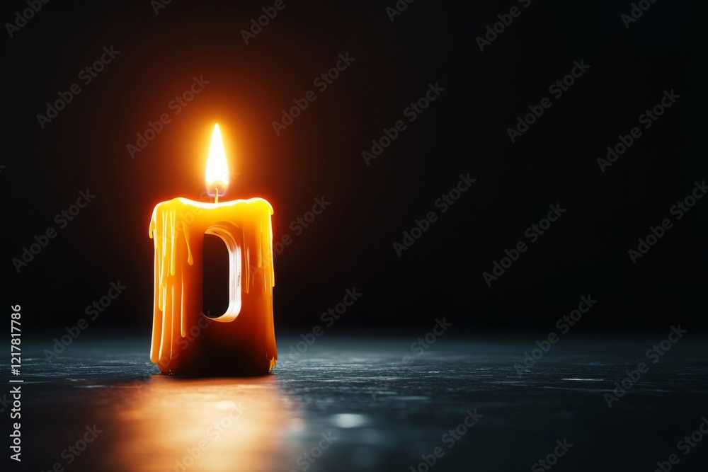 Leinwandbilder a flat design of a single lit candle in a dark room, its flame creating soft light and shadows on a 