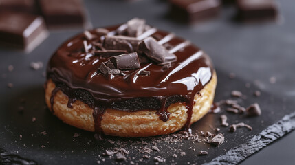 Donut with dark background. , donut, black, background sweetness, cream, shavings,. A shaved with whipped cream and a sprinkle of vanilla. A donut with chocolate shavings and black lifestyle black.