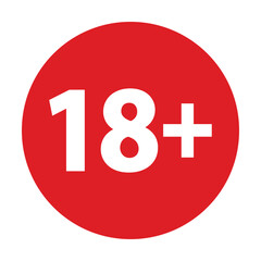 18 plus only - red icon. Age limit under 18 years old is forbidden circle sign symbol vector illustration. Under 18 sign in on white background. Over 18 only censored. Eighteen age older forbidden. 