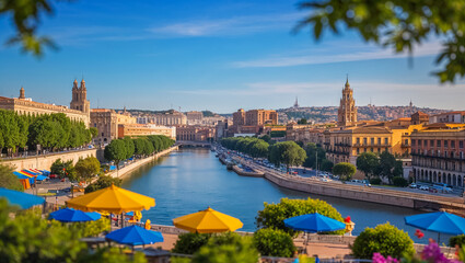 stunning panorama of Valencia city Spain, sunny summer day, beautiful architecture