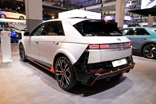 Hyundai IONIQ 5 N (2025) all-electric high-performance car at the Brussels Motor Show. Brussels, Belgium - January 10, 2025.