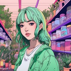 Girl in plants shop