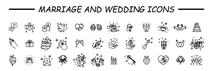 Set of outline wedding icons. Minimalist thin linear web icons bundle. vector illustration.