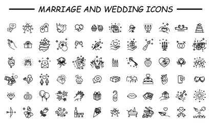 Set of outline wedding icons. Minimalist thin linear web icons bundle. vector illustration.