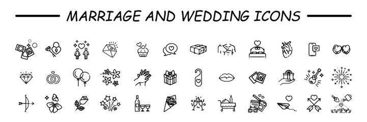 Set of outline wedding icons. Minimalist thin linear web icons bundle. vector illustration.