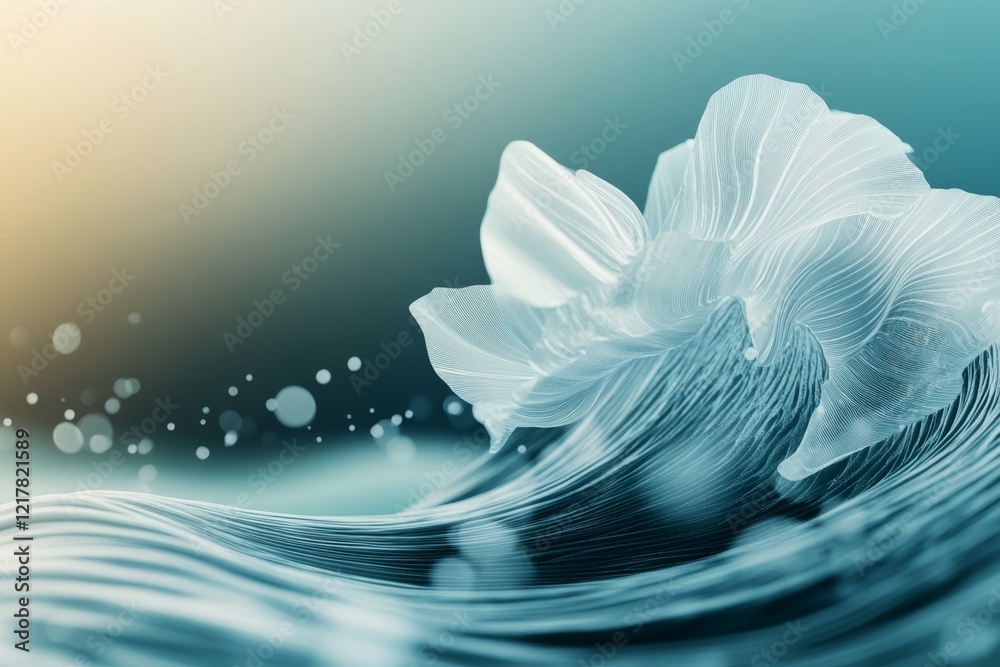 Aufkleber a minimalist depiction of a wave curling gently in soft blue gradients on a clean background