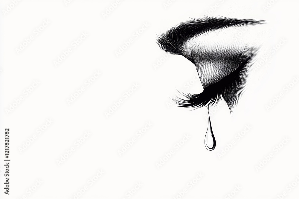 Poster a minimalist illustration of a face with furrowed brows and a single tear, drawn in bold, simple lin