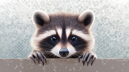 Obraz premium Adorable Raccoon Peeking Over a Wall with Captivating Eyes and Detailed Fur