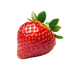 Freshly harvested strawberry fruit isolated on transparent background showcasing vibrant red color and green leaves, Strawberry fruit isolated