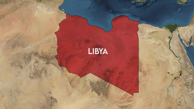 Zoom from Earth to Libya. World map animation with country borders, Images from NASA