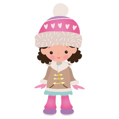 Cute little winter girl  vector cartoon illustration