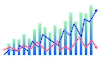 Financial graph with blue and red pointers, Business strategy, Business concept, Price increase, Price decrease