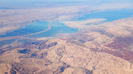 Aerial view of the Jordanian desert and the Dead Sea