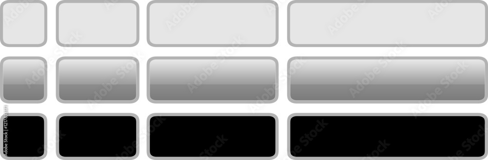 Fototapete Buttons silver gray and black, square and rectangular shapes collection, interesting navigation panel for website.