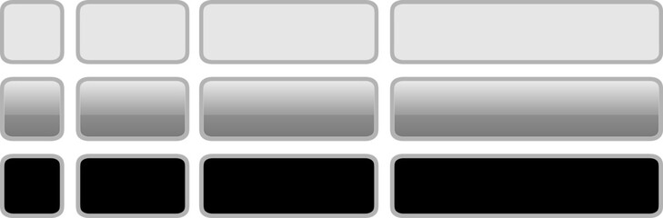 Fototapeta premium Buttons silver gray and black, square and rectangular shapes collection, interesting navigation panel for website.