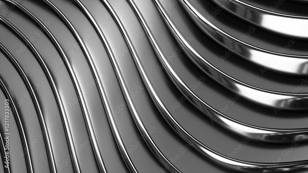 Poster silver striped pattern background, wavy lines design, abstract minimal metallic background for busin