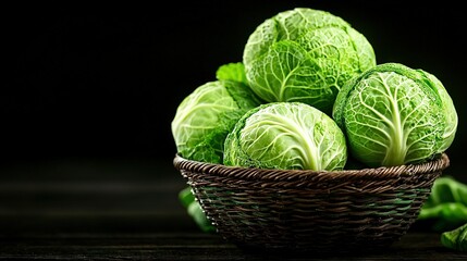 Fototapeta premium A wooden table holds a basket brimming with lettuce beside a lush leafy plant
