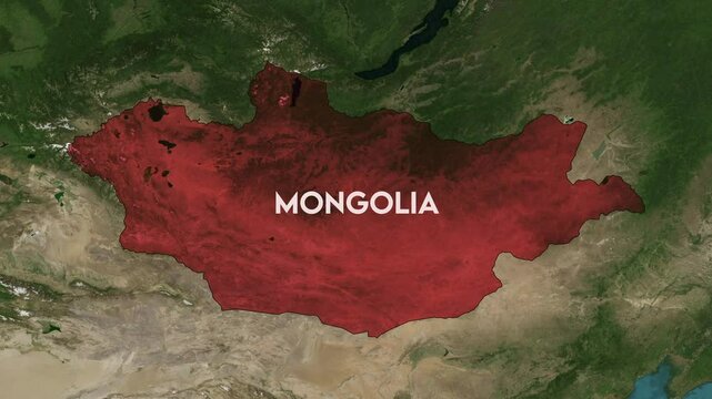 Zoom from Earth to Mongolia. World map animation with country borders, Images from NASA