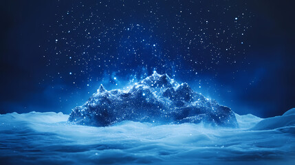 Snowflakes scattered ground front blue background top starlit shining eyes sparse floating particles fuzzy details interconnections. stormlit. illustration. Starlit Peak. Illustration