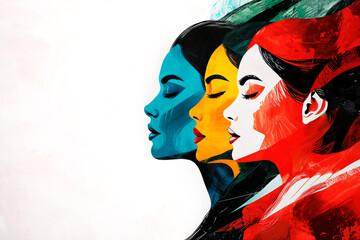 Obraz premium Three female silhouettes looking in one direction. International Women's Day. Concept of gender equality, feminism.