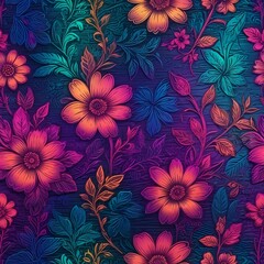 Obraz premium Neon metallic textures with floral engravings 