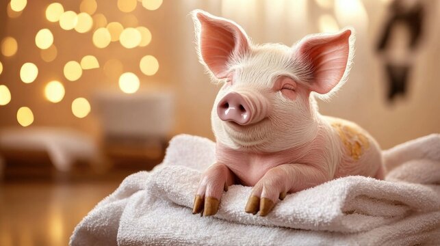 Spa delight whimsical tribute to National Pig Day in United States, highlighting a charming pig indulging in pampering on March 1st, reflecting the playful and affectionate spirit of the occasion.