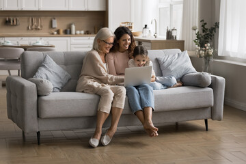 Family pastime. Aged female loving grandma mum spend free time at home with grown daughter small...