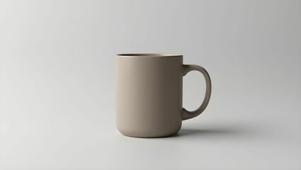 Minimalist taupe coffee mug with matte finish on seamless light gray background
