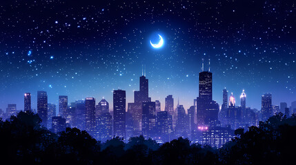 Obraz premium Night cityscape: futuristic urban glow. Stellar Horizon. Illustration