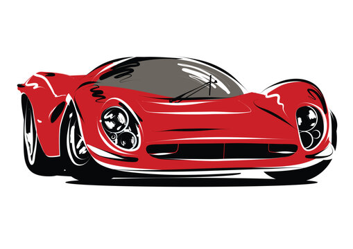 Sports car sketch  line art . Digital drawing of a luxurious car on white background