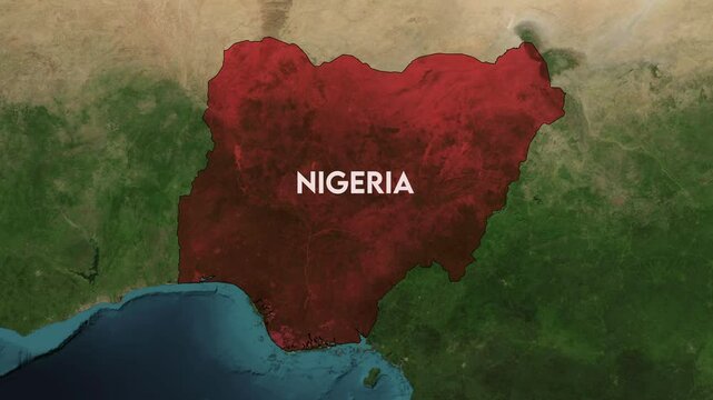Zoom from Earth to Nigeria. World map animation with country borders, Images from NASA