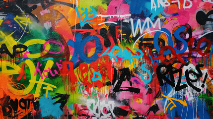Vibrant colors come alive in this street art mural, expressing the artists creativity through a mix of text and graffiti. Generative AI