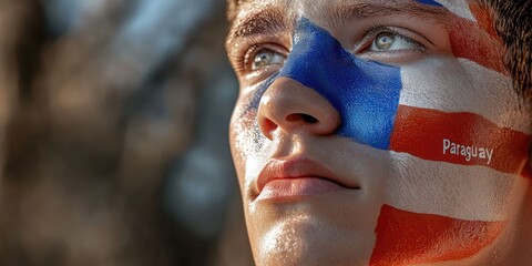 Paraguayan pride - a vibrant depiction of the red, white, and blue colors of the Paraguayan flag, symbolizing patriotism and strength, banner fitting for Independence Day or Heroes Day celebrations