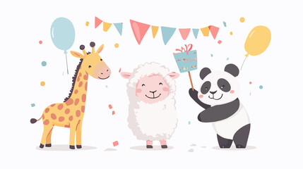 Naklejka premium Adorable Animals in Birthday Celebration