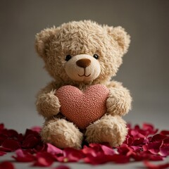 Obraz premium Teddy with heart and petals