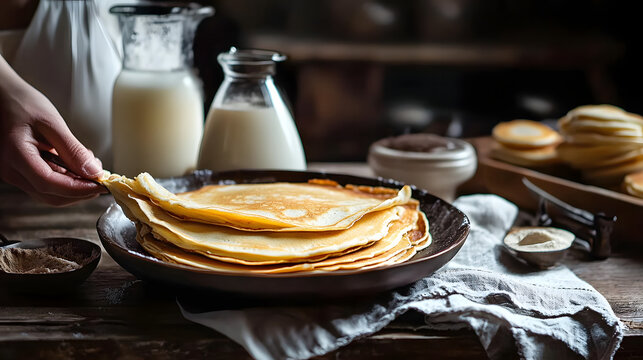 La pr&eacute;paration de cr&ecirc;pes pour la chandeleur.