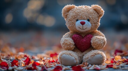 Cute teddy holding heart