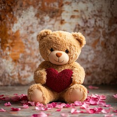 Obraz premium Teddy with heart and petals
