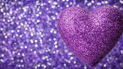 Fototapeta premium Sparkling Purple Glitter Heart on Bokeh Background