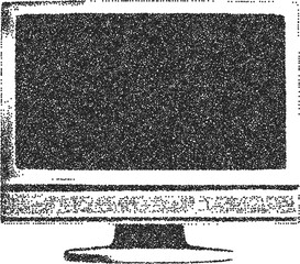 Pc vintage y2k stipple art, monitor halftone stipple brutalist retro vector png with transparent background, computer 2000s aesthetic photocopy effect tattoo