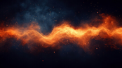 Fototapeta premium Orange gradient audio waveforms on a dark blue background creating a modern minimalistic design with a bright tone and blurred effect, leaving space for captions to enhance the composition and meaning