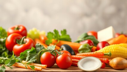 Fresh Colorful Vegetables and Tomatoes Harvest on Rustic Wooden Table