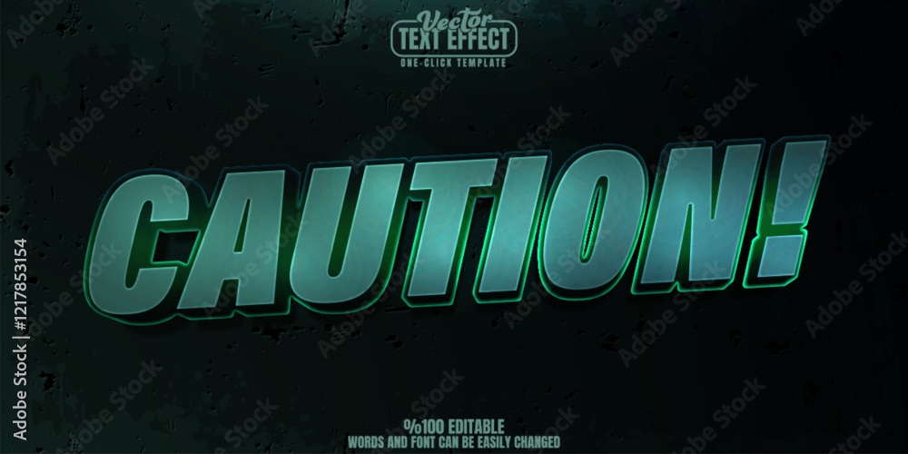Poster caution editable text effect, customizable game and warning 3d font style