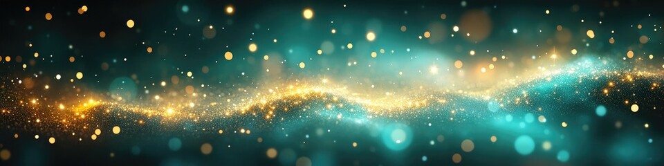 Obraz premium Glowing Teal and Gold Abstract Particle Background